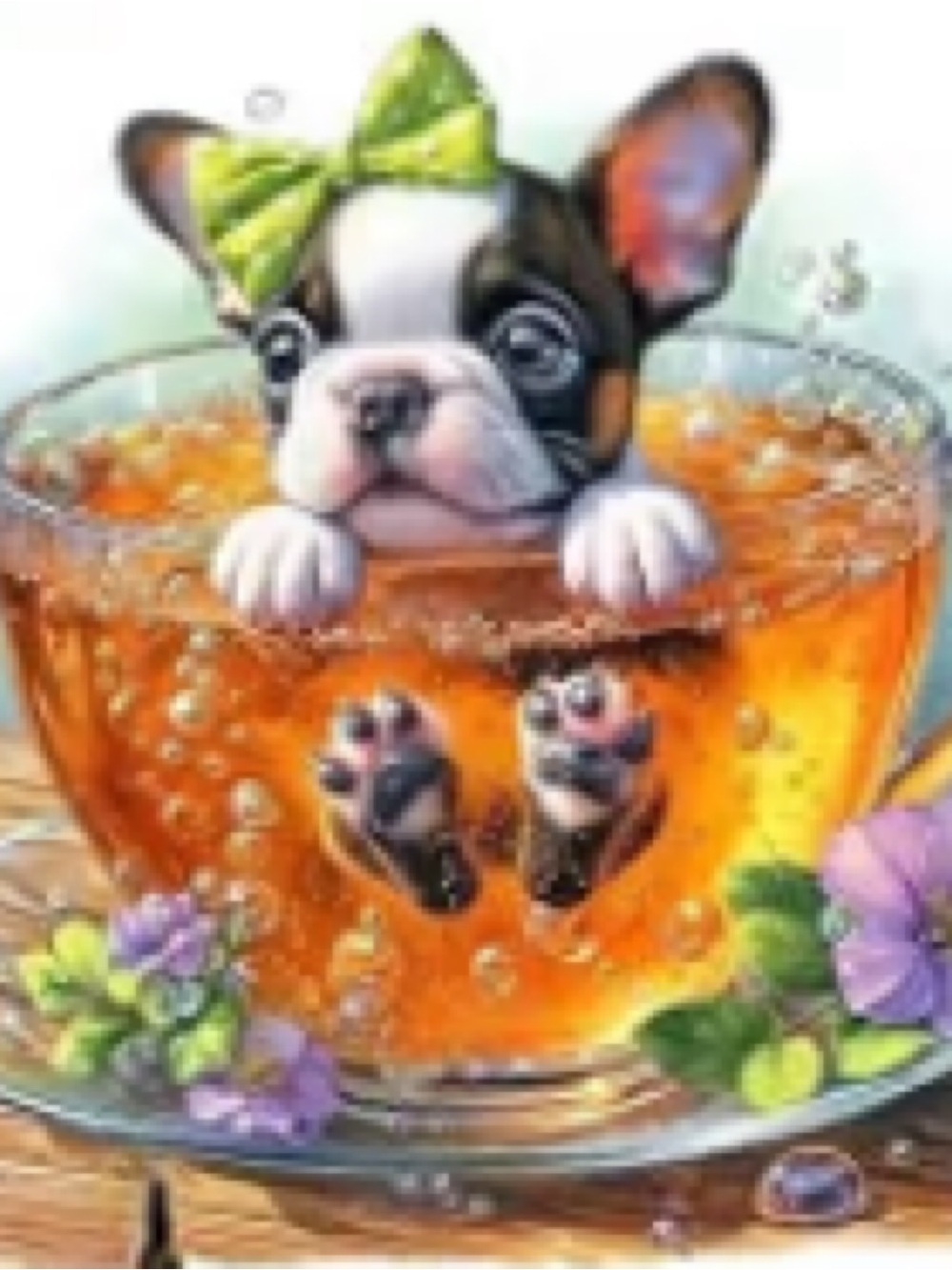 Diamond Art Kit Cute French Bulldog in Tea Cup - Orange & Black 12x12